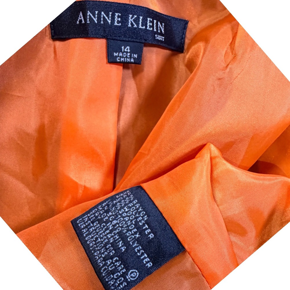 Anne Klein Blazer 14 Gray Pinstripe Single Button Contrast Stitch Notched Lapel - Picture 5 of 9